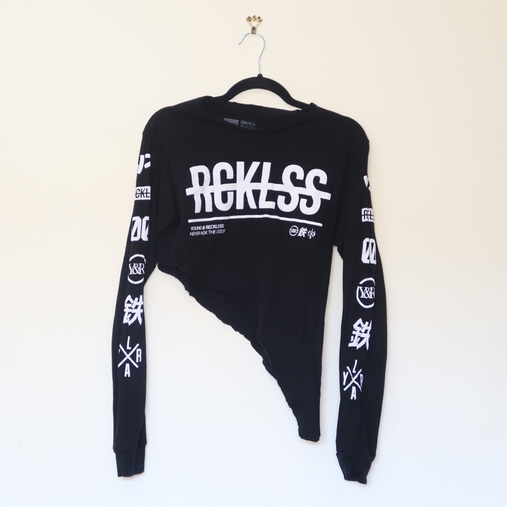 Reckless Asymmetrical Black Long Sleeve Crop Top